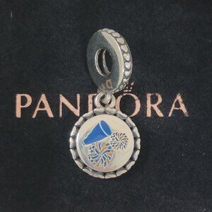 Pandora Cheerleader Dangle Engravable Enamel and Sterling Silver Charm with box